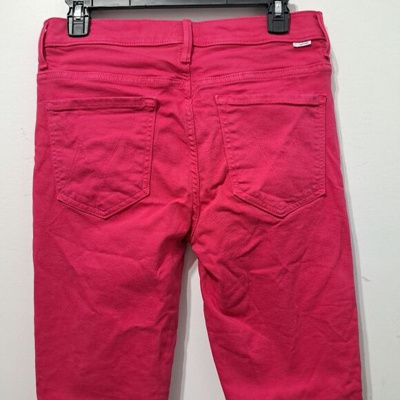 Mother The Insider High Rise Crop Step Fray Bootcut Jeans in Raspberry Sorbet 30 - Picture 12 of 15